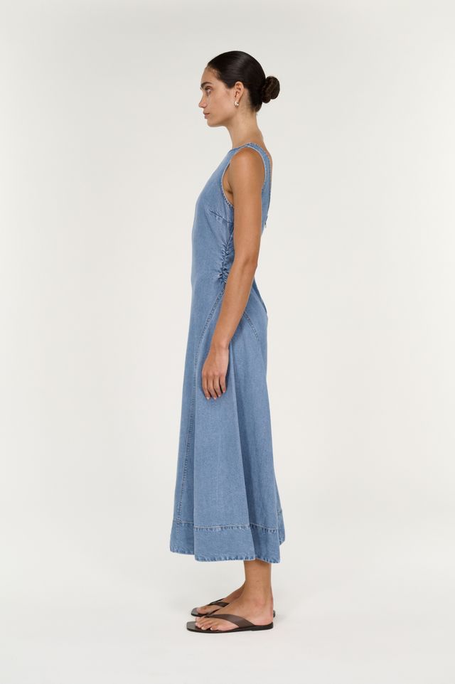 STAPLE THE LABEL TALIA CHAMBRAY MIDI DRESS - CHAMBRAY