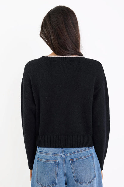 IVY & JACK RAPPORT V NECK CARDIGAN - BLACK