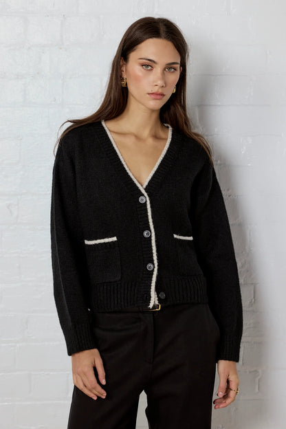 IVY & JACK RAPPORT V NECK CARDIGAN - BLACK