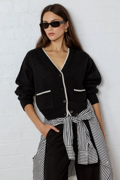 IVY & JACK RAPPORT V NECK CARDIGAN - BLACK