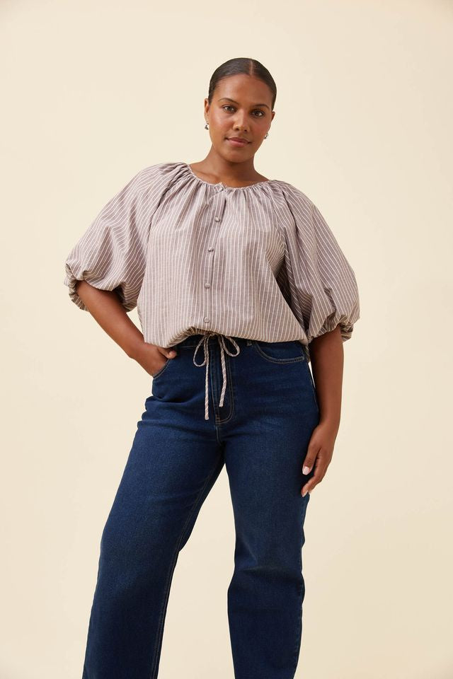 ISLE OF MINE LYNDELL DRAWSTRING TOP - TAUPE