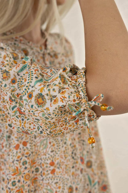 HUMIDITY LIFESTYLE RUMI SMOCK DRESS - ALMOND PRINT