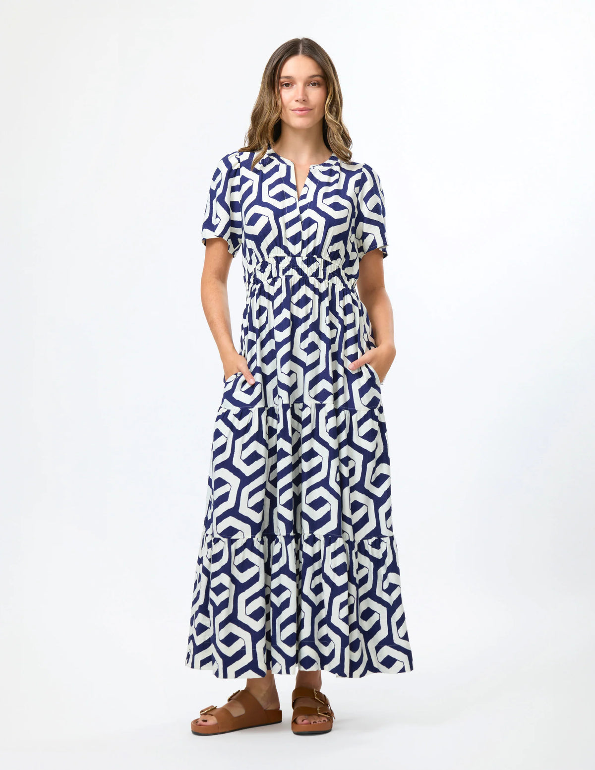 STELLA & GEMMA VITTORIA DRESS - INDIGO GEOGRAPHIC