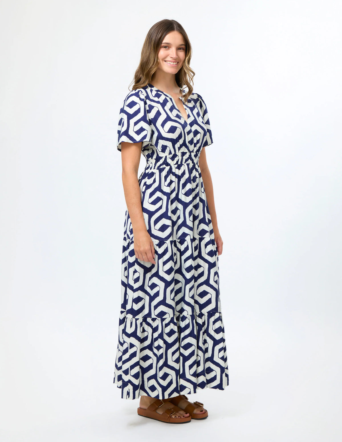 STELLA & GEMMA VITTORIA DRESS - INDIGO GEOGRAPHIC