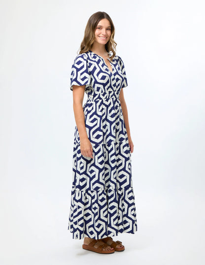 STELLA & GEMMA VITTORIA DRESS - INDIGO GEOGRAPHIC