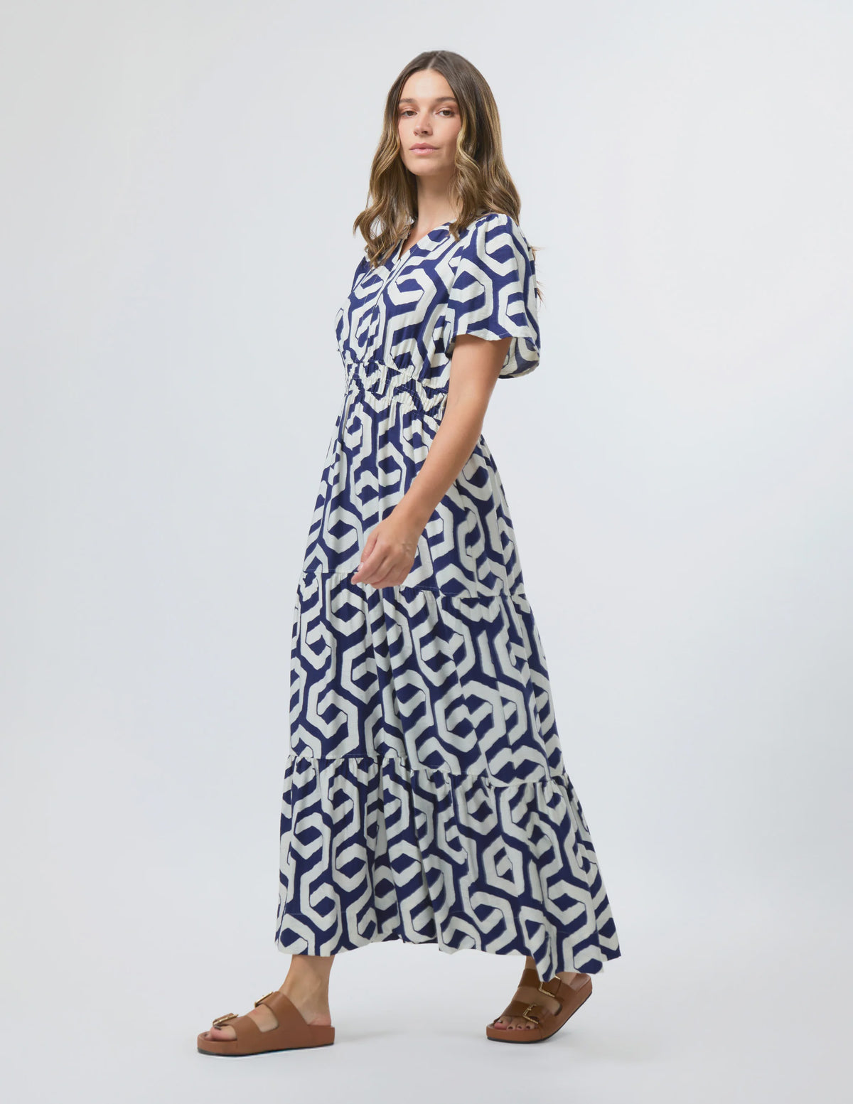 STELLA & GEMMA VITTORIA DRESS - INDIGO GEOGRAPHIC