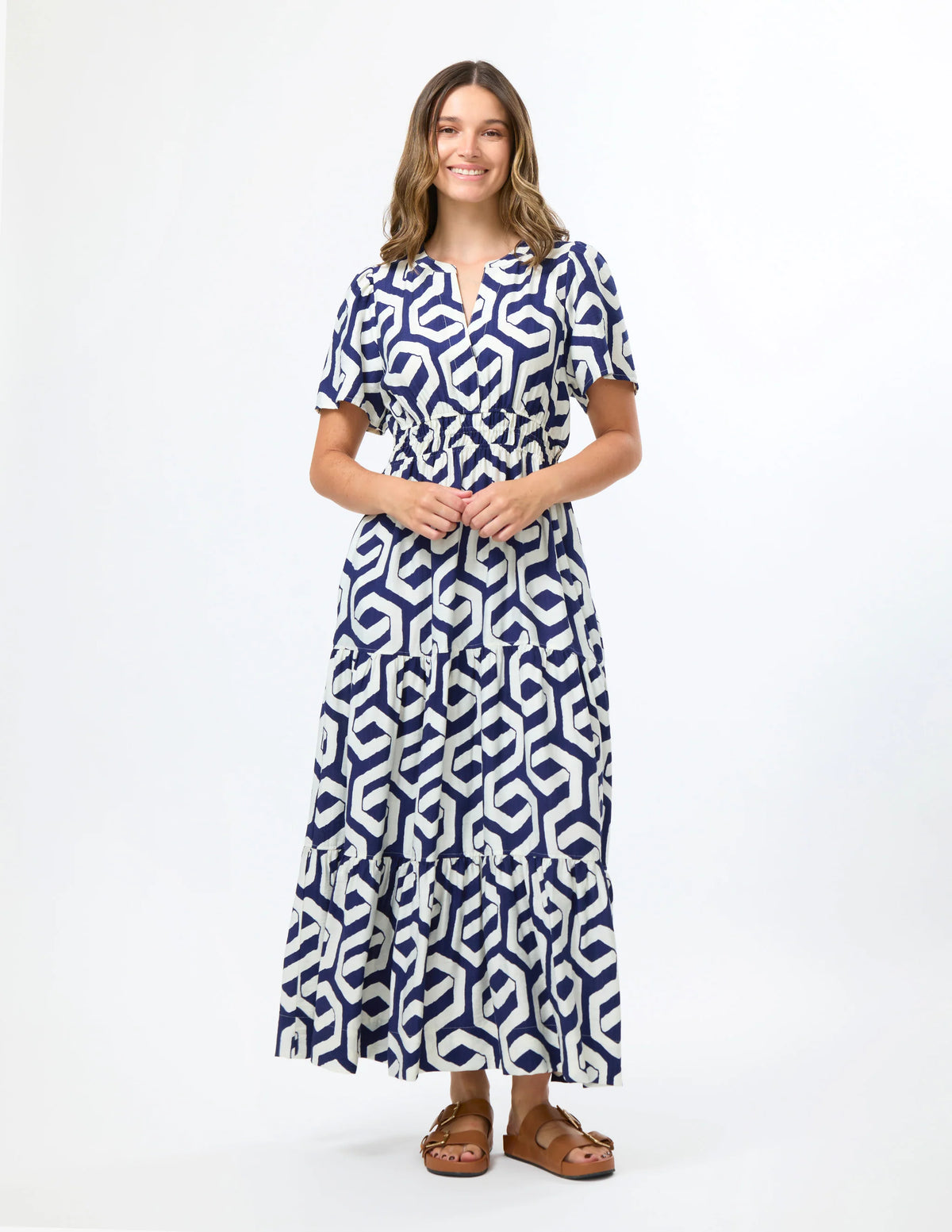 STELLA & GEMMA VITTORIA DRESS - INDIGO GEOGRAPHIC