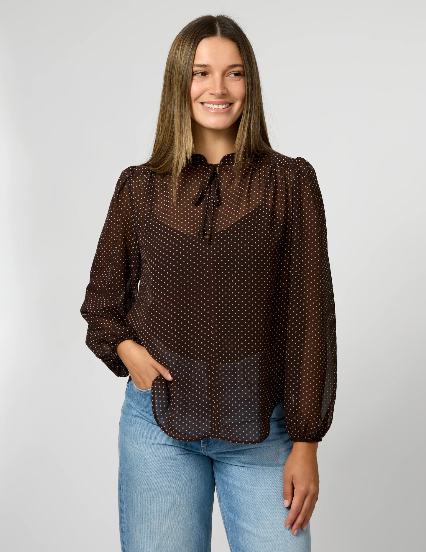 STELLA & GEMMA ESME BLOUSE - CHOCOLATE PIN DOT