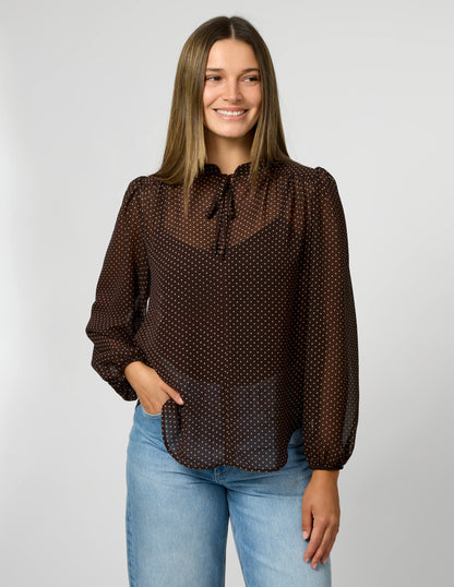 STELLA & GEMMA ESME BLOUSE - CHOCOLATE PIN DOT