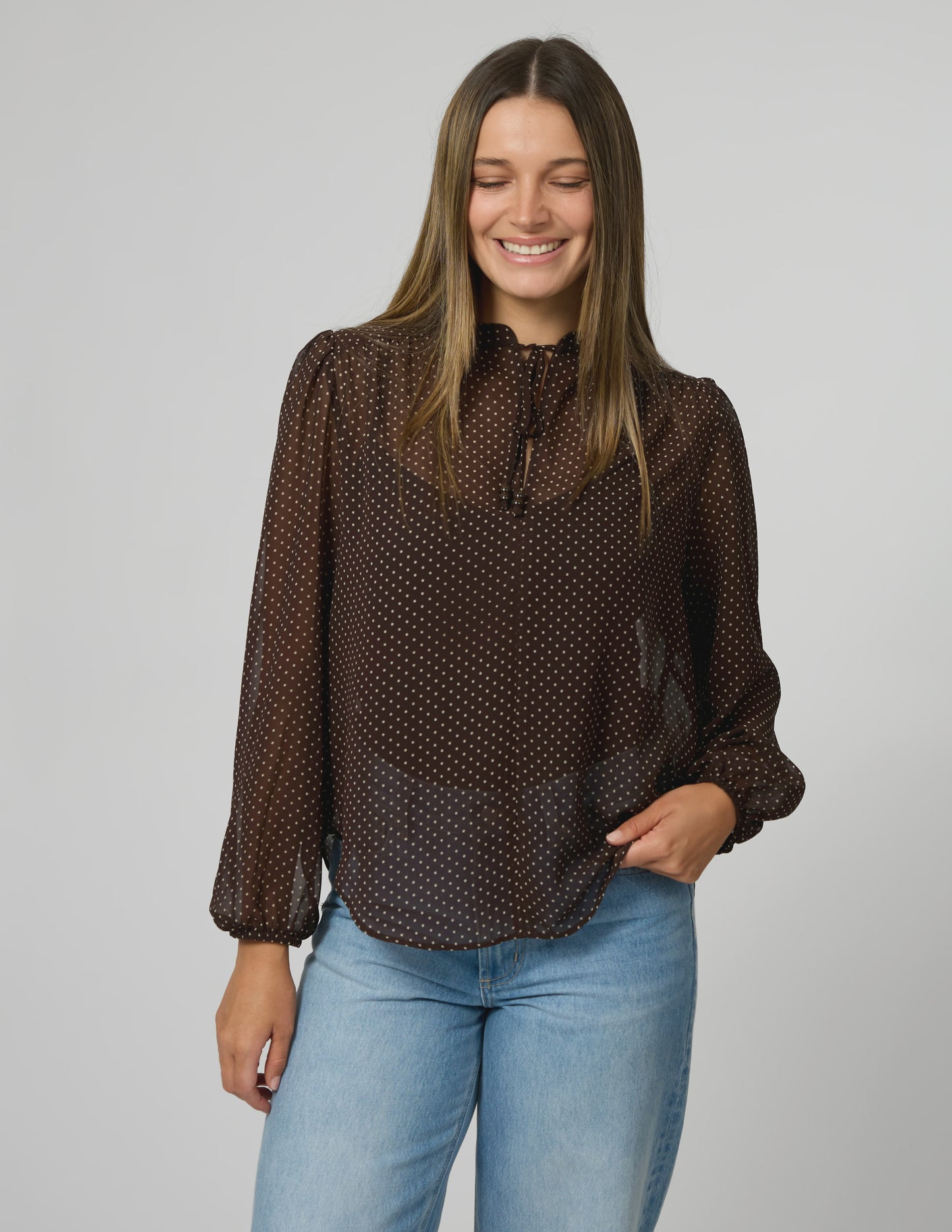 STELLA & GEMMA ESME BLOUSE - CHOCOLATE PIN DOT