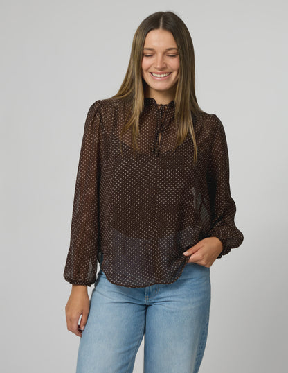 STELLA & GEMMA ESME BLOUSE - CHOCOLATE PIN DOT