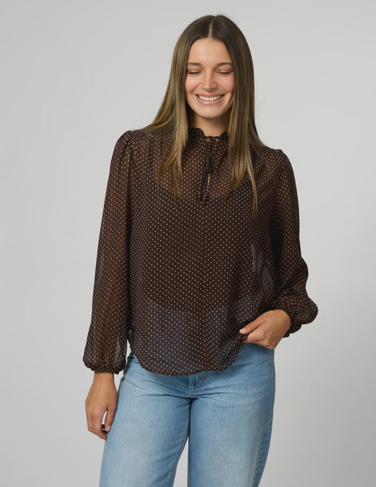STELLA & GEMMA ESME BLOUSE - CHOCOLATE PIN DOT