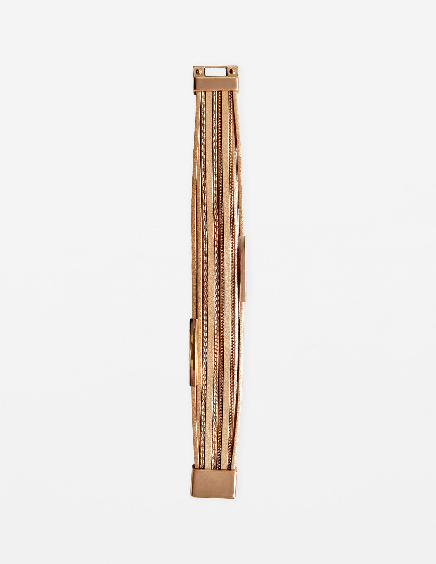 STELLA & GEMMA BRACELET - TAN & GOLD CHAINS