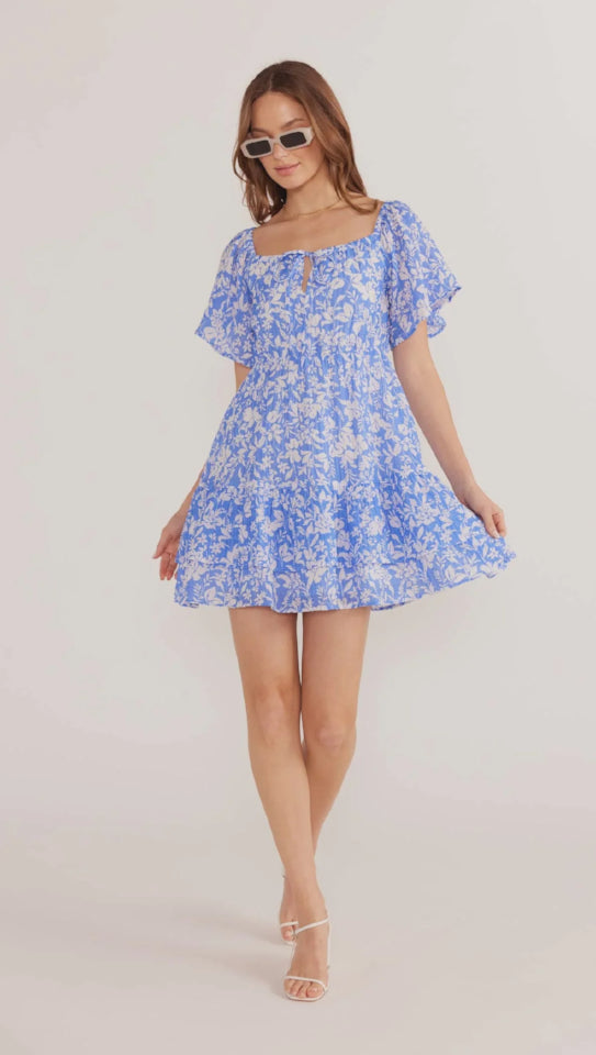 MINK PINK WAVERLY FLUTTER MINI DRESS - BLUE/WHITE - MG2404459