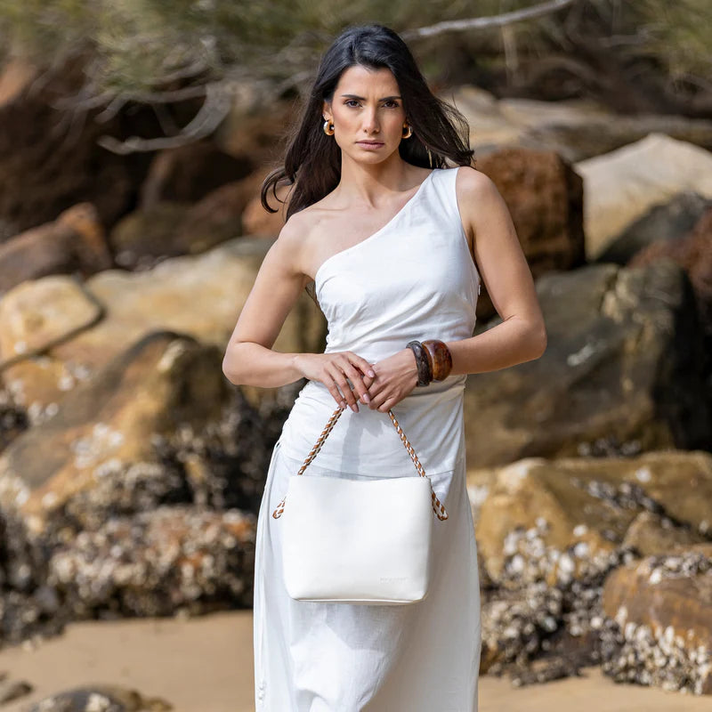 BLACK CAVIAR CAPELLA SHOULDER/CROSSBODY BAG - WHITE/TAN