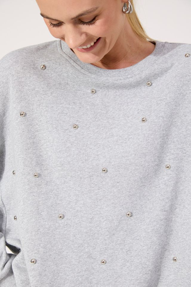 HAVEN BOSTON STUDDED SWEATSHIRT - GREY
