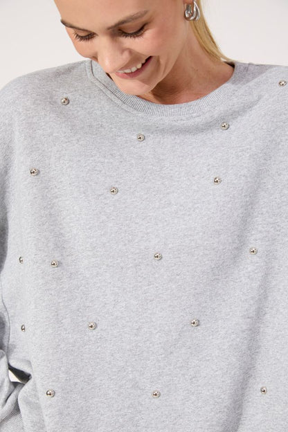 HAVEN BOSTON STUDDED SWEATSHIRT - GREY