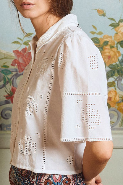 MOLLY BRACKEN WOVEN SHIRT - OFF WHITE