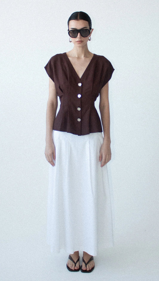 STAPLE THE LABEL RHODES V-NECK TOP - CHOCOLATE