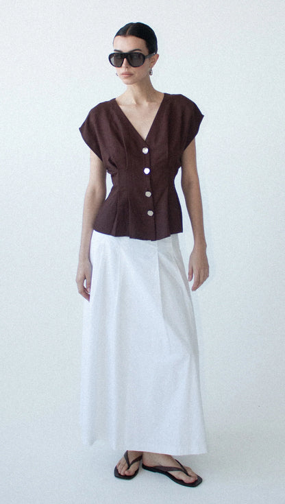 STAPLE THE LABEL RHODES V-NECK TOP - CHOCOLATE