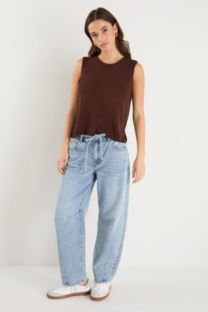 AMONG THE BRAVE SALUTE KNIT TANK TOP - CHOCOLATE