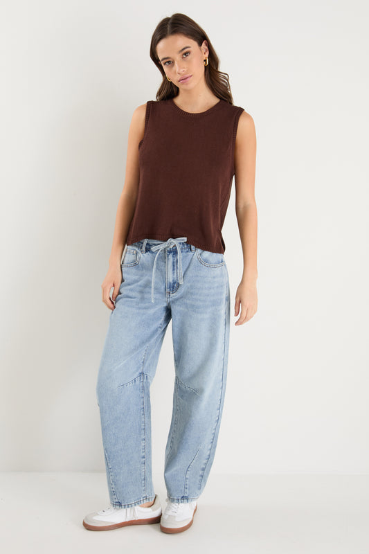 AMONG THE BRAVE SALUTE KNIT TANK TOP - CHOCOLATE