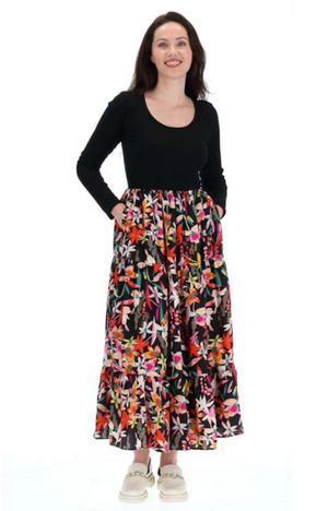 CHARLO LILY MAXI DRESS - BLACK  PRINT - CH413