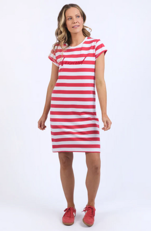 FOXWOOD SIGNATURE STRIPE TEE DRESS - CAYENNE & WHITE - 55X0190.CRIM