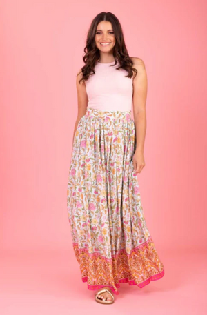 CHARLO GLORIA MAXI SKIRT BOHO - PINK FLORAL - CH248