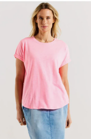 BETTY BASICS HAILEY SHORT SLEEVE TEE - BRIGHT PINK - BB2026-BPN