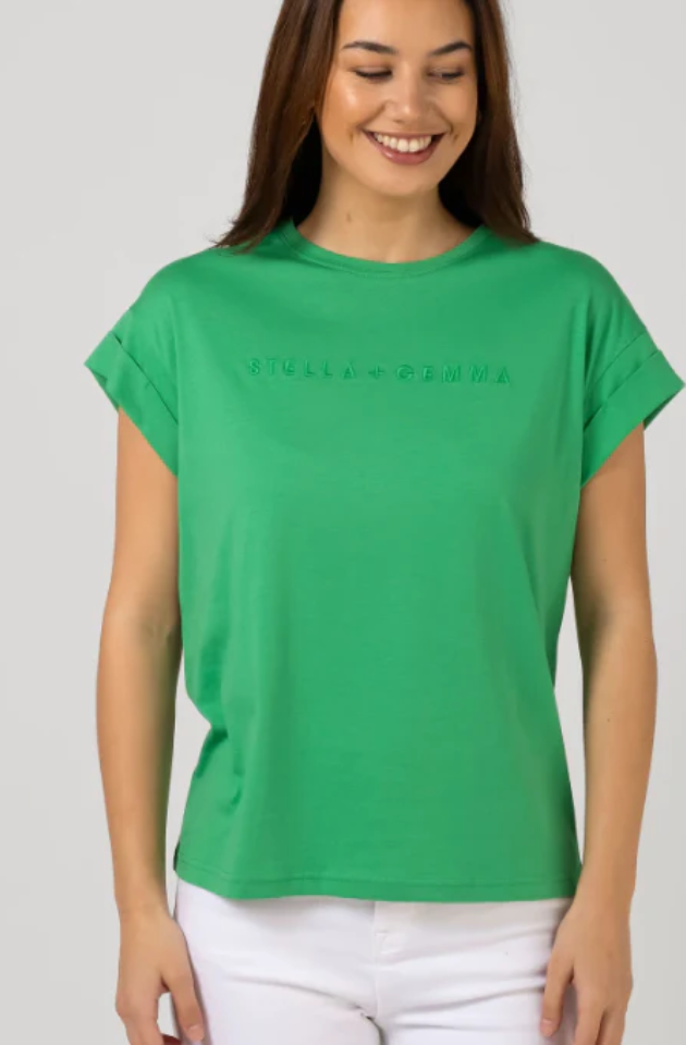 STELLA & GEMMA CUFF SLEEVE T-SHIRT - GREEN - SGTS3523