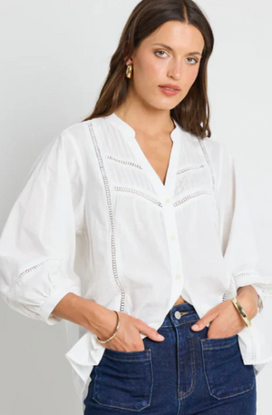 IVY & JACK ORNAMENTAL LACE INSERT SHIRT - WHITE