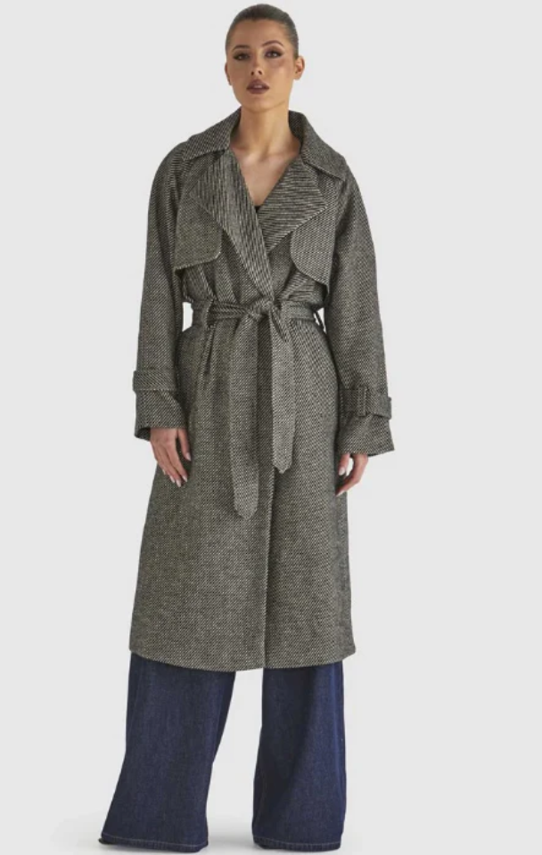 FATE + BECKER CHARMER TRENCH COAT BLACK/CREAM17372JW