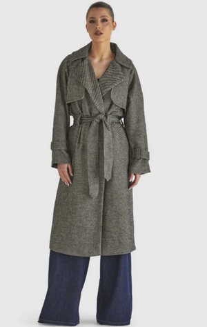 FATE + BECKER CHARMER TRENCH COAT BLACK/CREAM17372JW