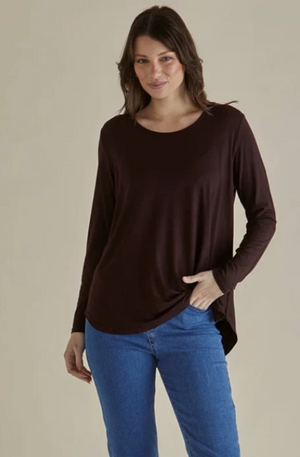 BETTY BASICS YASMIN LONG SLEEVE TOP CHOC BROWN BB5059CHO