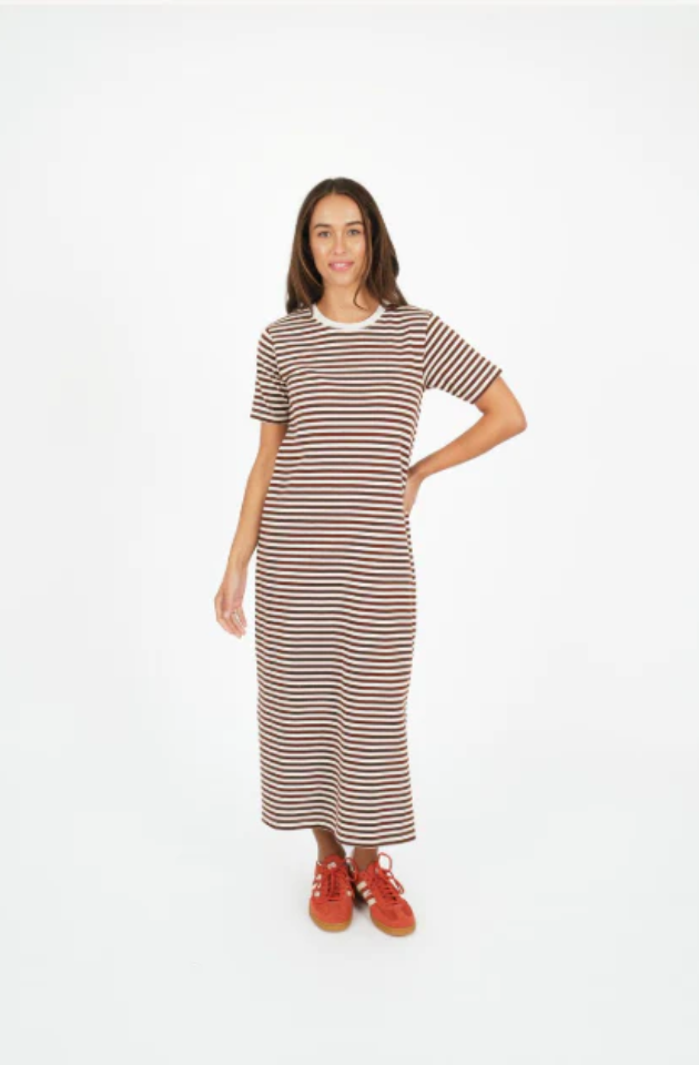 HUMIDITY LIFESTYLE VOYAGE STRIPED DRESS - BROWN - TW251313