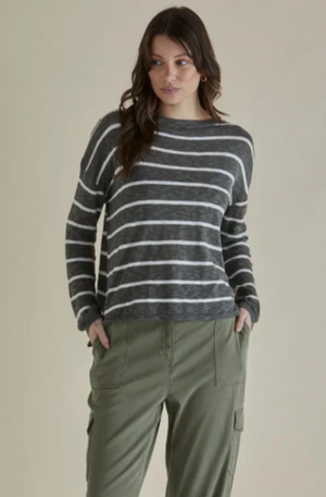 BETTY BASICS NATASHA KNIT TOP - GREEN STRIPE - BB4063-GST