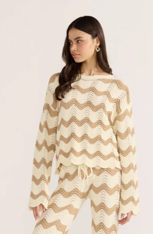 MINK PINK BROOKE WAVE SWEATER - BROWN/WHITE - MG2502882