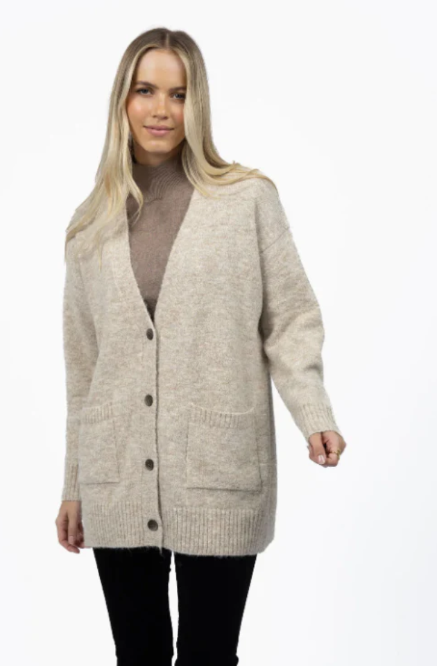 HUMIDITY LIFESTYLE LATITUDE CARDI - OATMEAL - HW25218