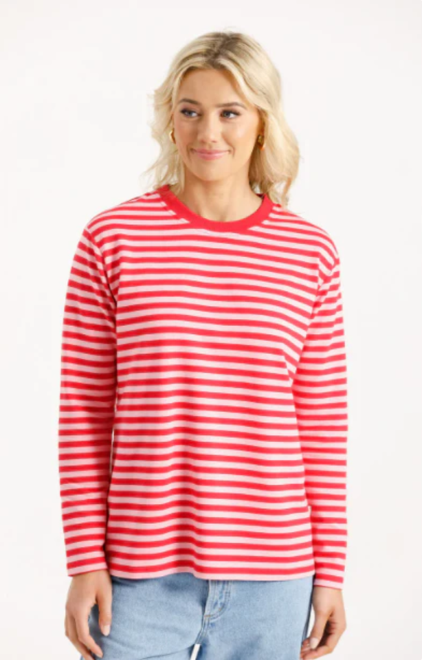 HOME-LEE L/S CHRIS TEE - BERRY STRIPE - HL287 04