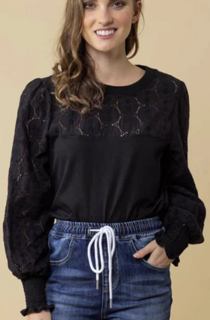 CHARLO TOMMY EMBROIDERED TOP - BLACK - CH442B