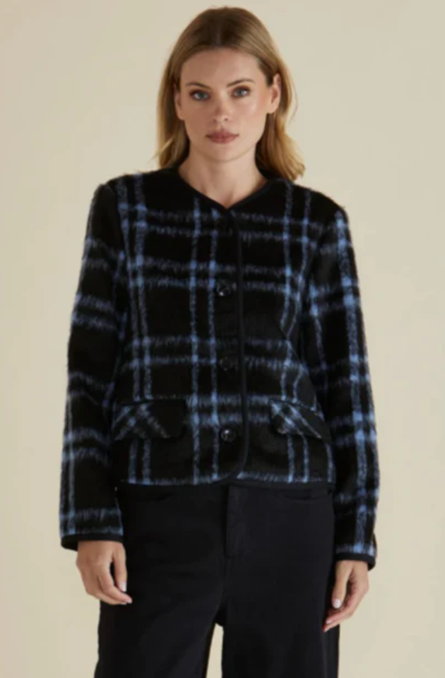 BETTY BASICS CHARLIE CHECK JACKET - BLUE CHECK - BB6092-BCH