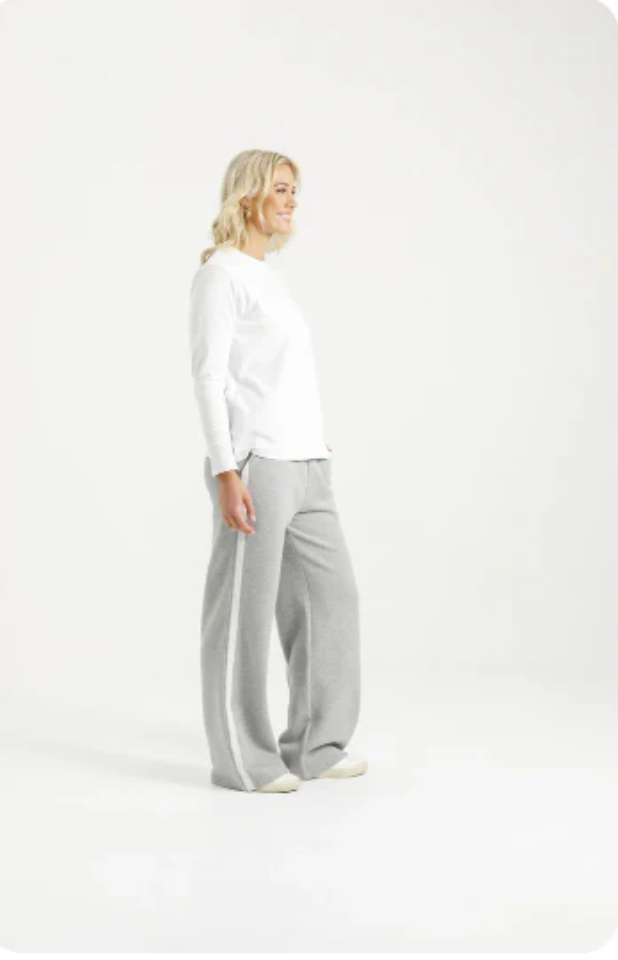 HOME-LEE ALPINE PALAZZO PANTS - GREY MARLE/WHITE RIBBON - HL483 03