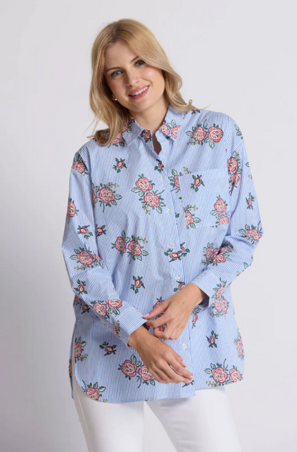 STELLA & GEMMA ESTELLA SHIRT - FLORAL BLUE STRIPE - ES25SS359