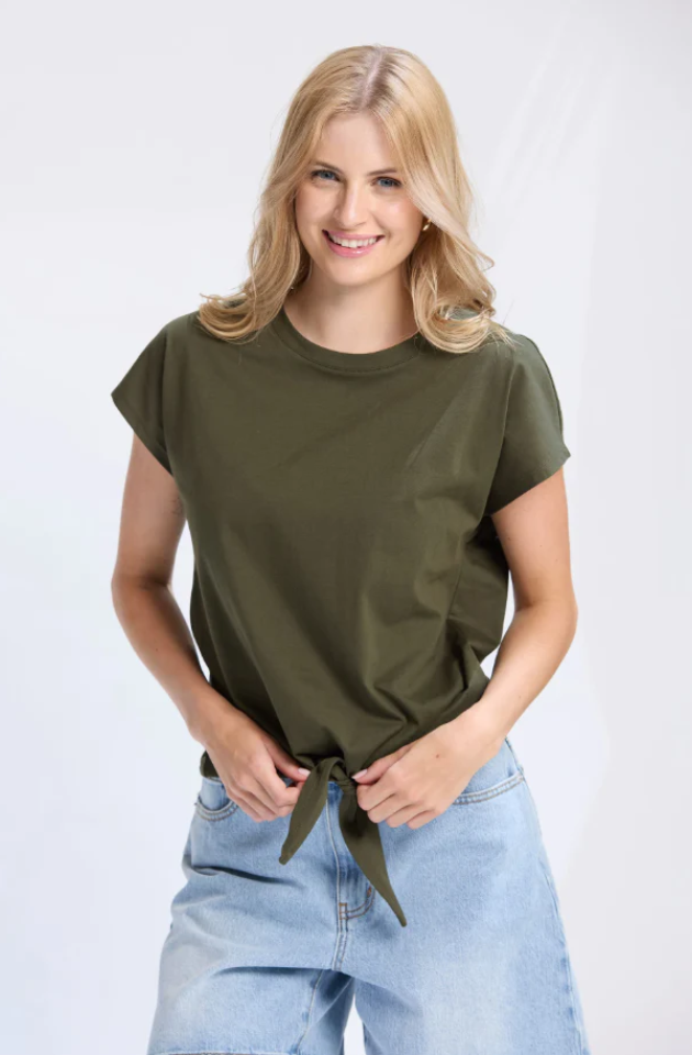 STELLA & GEMMA TOP KNOT TOP - ARMY - ES25SS362