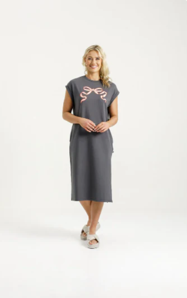 HOME-LEE ADELE DRESS - GRAPHITE/BLOSSOM BERRY BOW - HL462 02