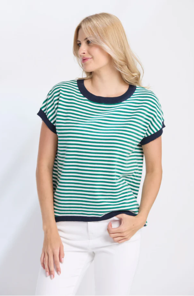 STELLA & GEMMA LANEWAY TOP - GREEN STRIPE - ES25SS313