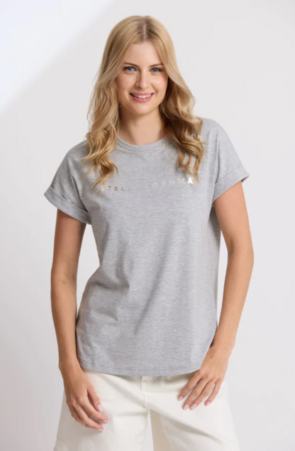 STELLA & GEMMA SOHO CUFF TEE - GREY MARLE - SGT3546