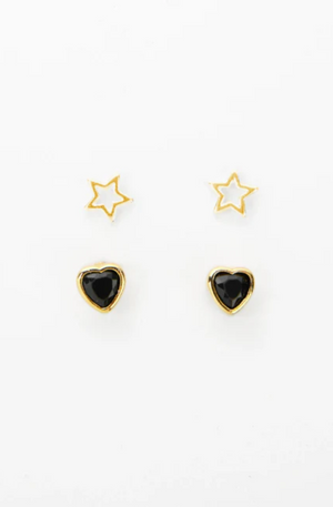 STELLA & GEMMA EARRING - 2 STARS & HEARTS - GOLD - SGE8523