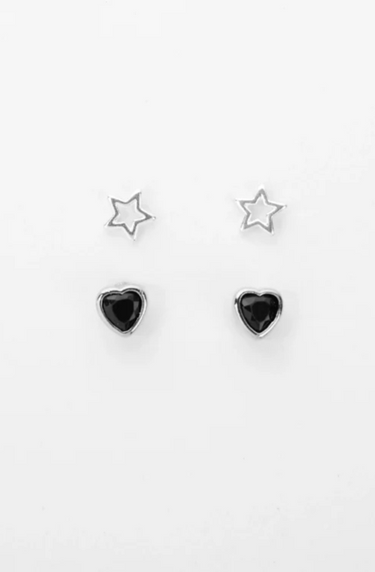 STELLA & GEMMA EARRING - 2 STARS & HEARTS - SILVER - SGE8524